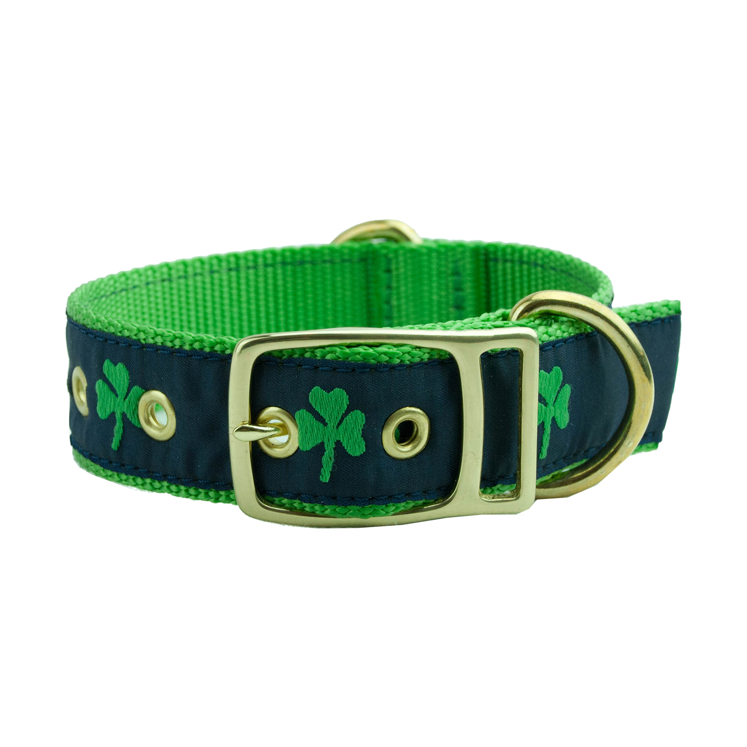 Kelly Green Classic Dog Collar with Shamrock Motif Eliza B & Leather