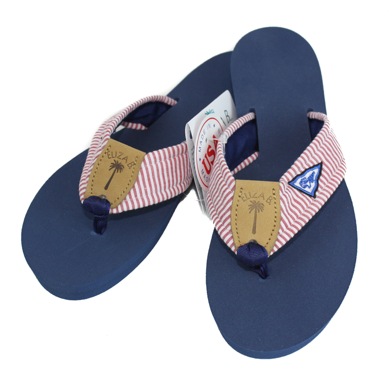 Herring Bay Yacht Club Ladies Sandal in Seersucker with Burgee