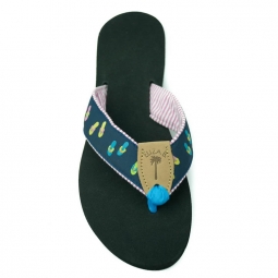 Hot Pink Seersucker Sandal with Flip Flop Motif, Island Blue Toe & Tan EB Peanut