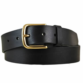 Flat Strap Leather Belt with Brass Buckle