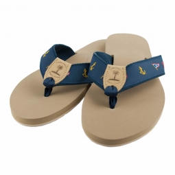 Men's Sandal with SRYC ribbon sewn on to navy cotton web, peanut, navy toe ribbon